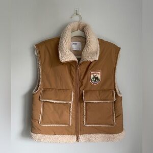 Elodie Women’s Retro Cropped Sherpa Lined Vest in Brown Size Small